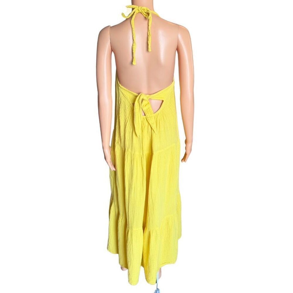 Xirena Reagan Dress Medium Yellow Limon Cotton Gauze Halter Midi Tiered Summer - Picture 6 of 8